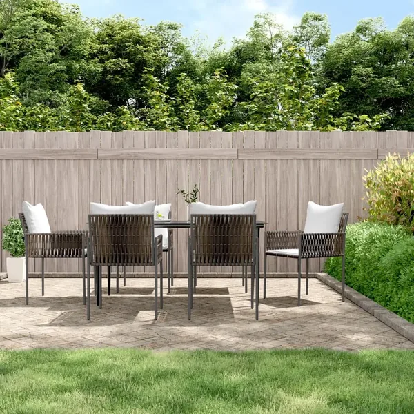 Ensemble à manger de jardin 7 pcs coussins résine tressée acier