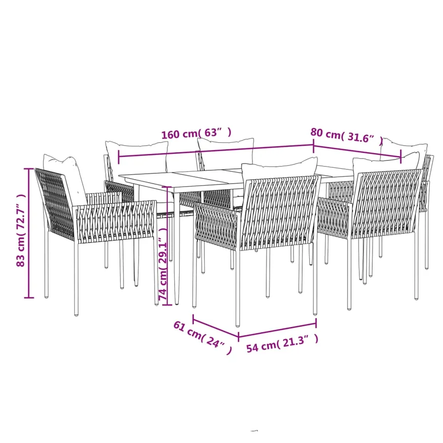 Ensemble à manger de jardin 7 pcs coussins résine tressée acier - 10