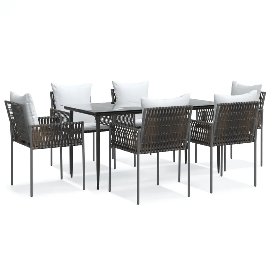 Ensemble à manger de jardin 7 pcs coussins résine tressée acier - 2