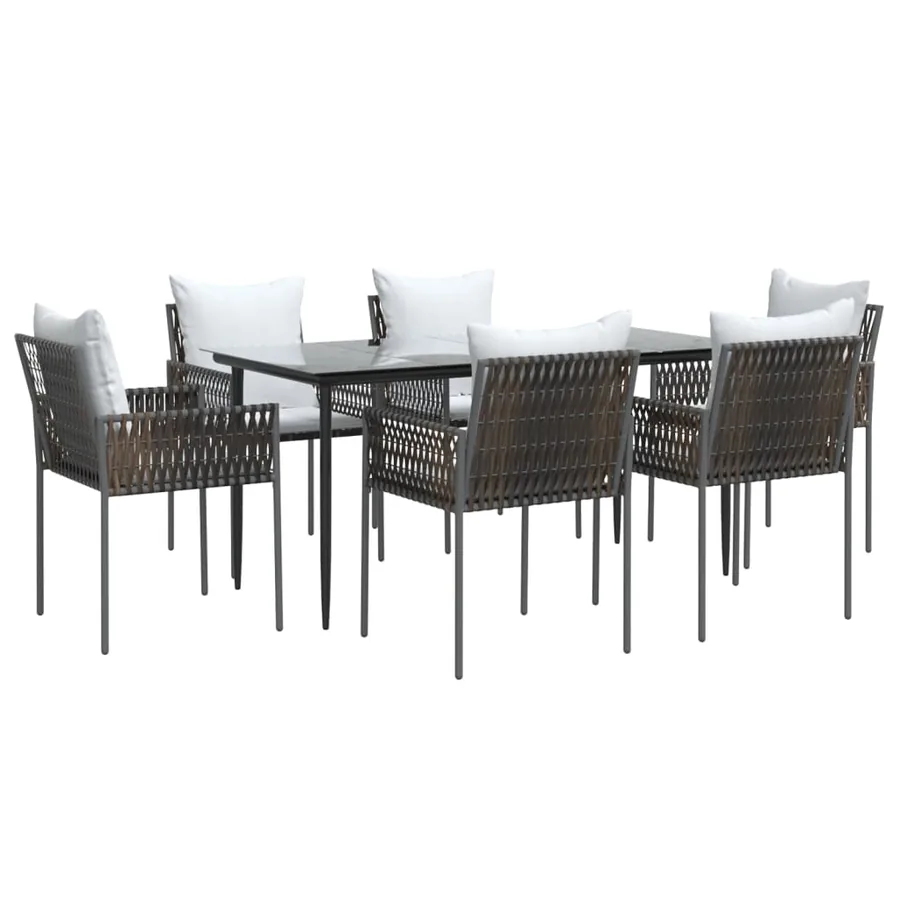 Ensemble à manger de jardin 7 pcs coussins résine tressée acier - 3