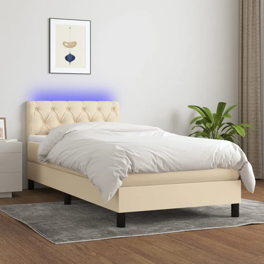 Sommier à lattes de lit avec matelas LED Crème 80x200 cm Tissu