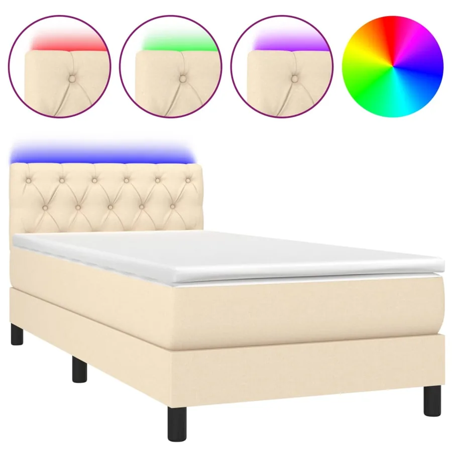 Sommier à lattes de lit avec matelas LED Crème 80x200 cm Tissu - 2