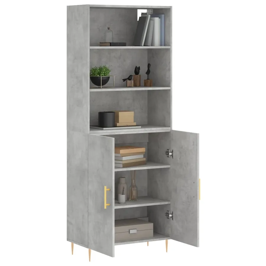 Buffet haut Gris béton 69,5x34x180 cm Bois d'ingénierie - 3
