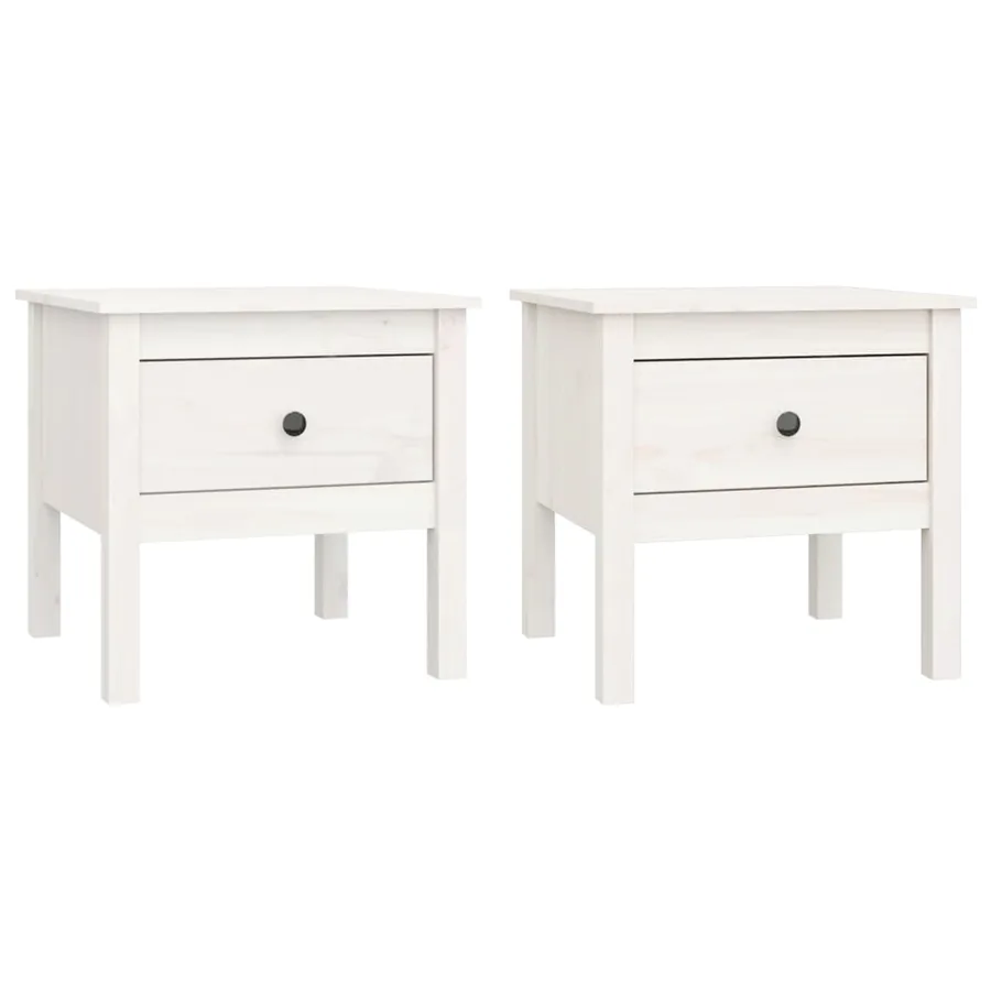 Tables d'appoint 2 pcs Blanc 50x50x49 cm Bois massif de pin - 2
