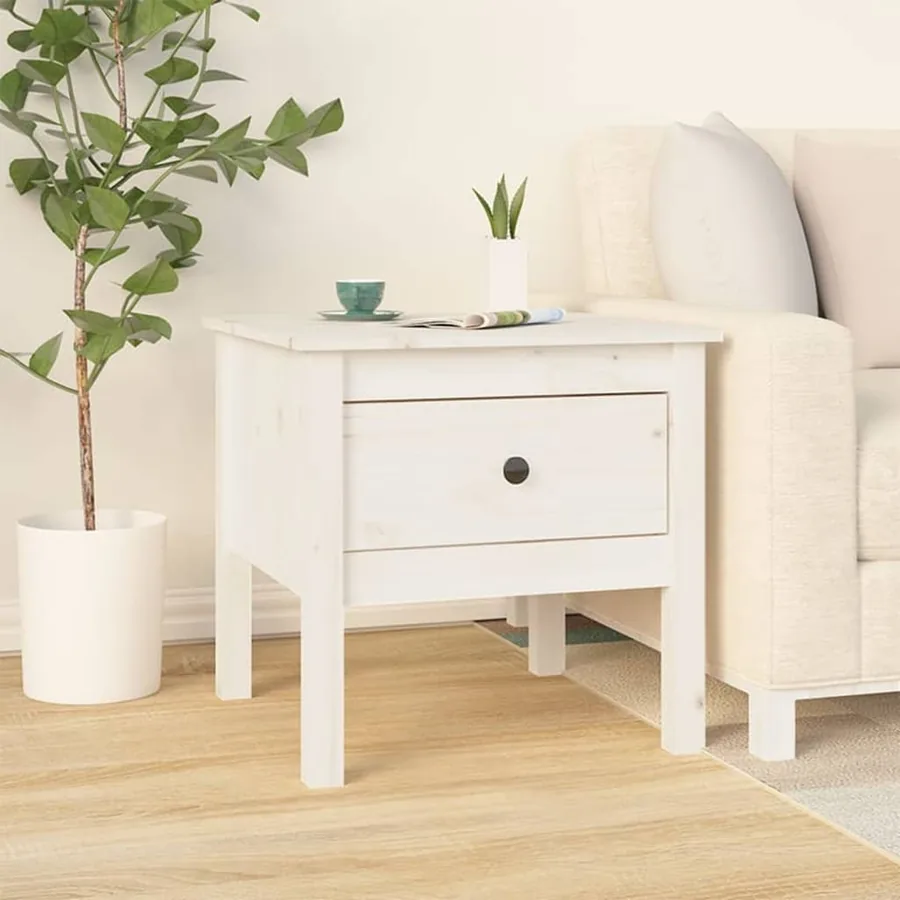 Tables d'appoint 2 pcs Blanc 50x50x49 cm Bois massif de pin - 4