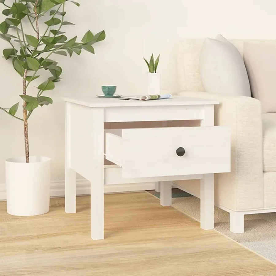 Tables d'appoint 2 pcs Blanc 50x50x49 cm Bois massif de pin - 5