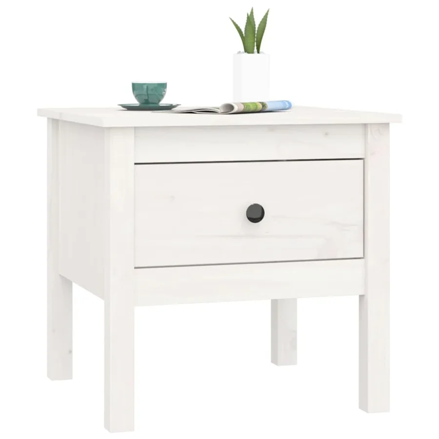 Tables d'appoint 2 pcs Blanc 50x50x49 cm Bois massif de pin - 6