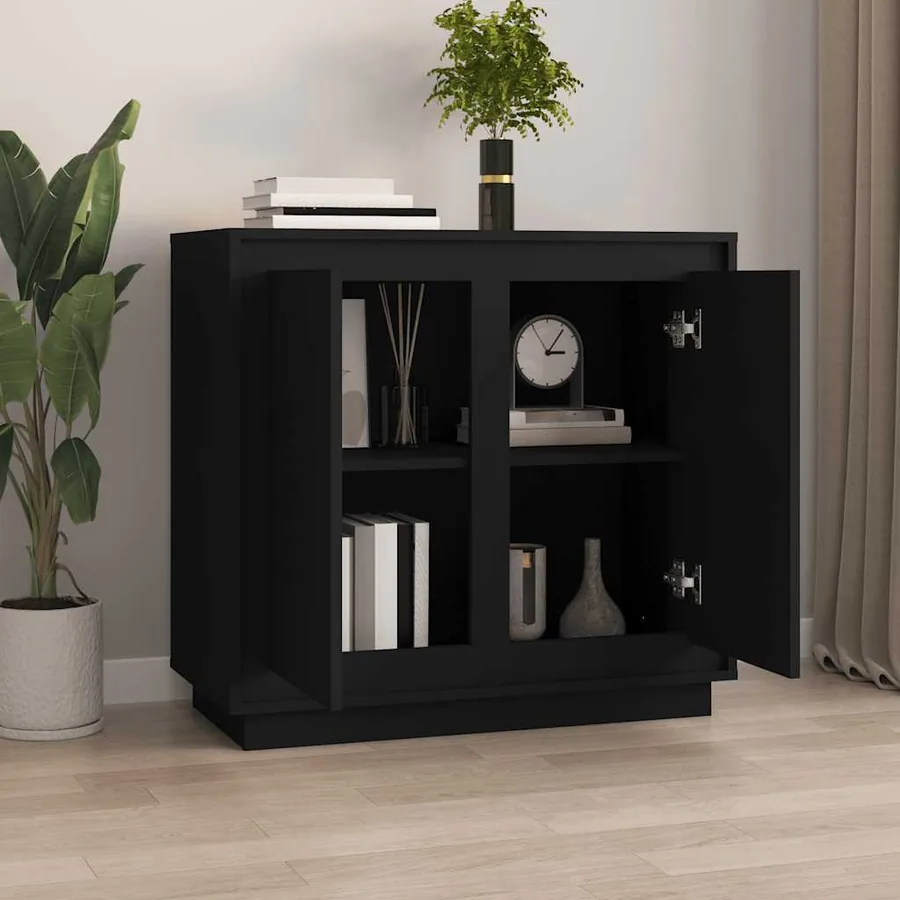 Buffet noir 80x34x75 cm bois d'ingénierie - 3