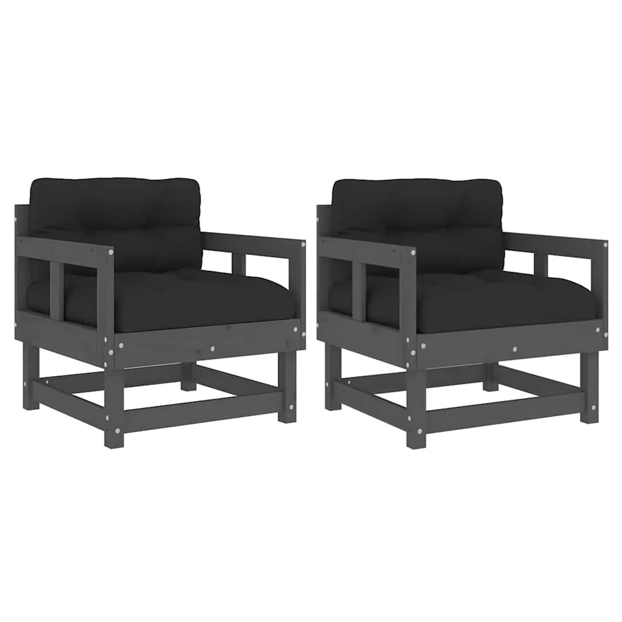 Chaises de jardin et coussins lot de 2 gris bois de pin massif - 2