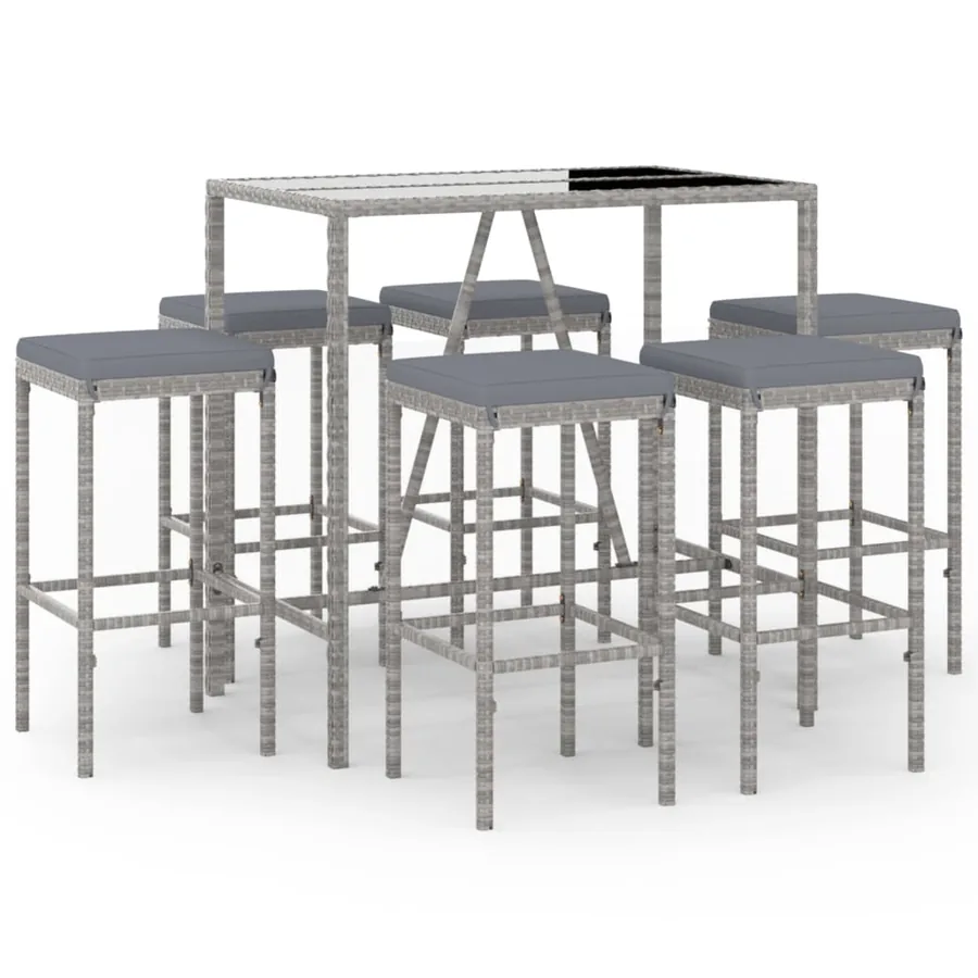 Ensemble de bar de jardin 7 pcs avec coussins gris poly rotin - 2