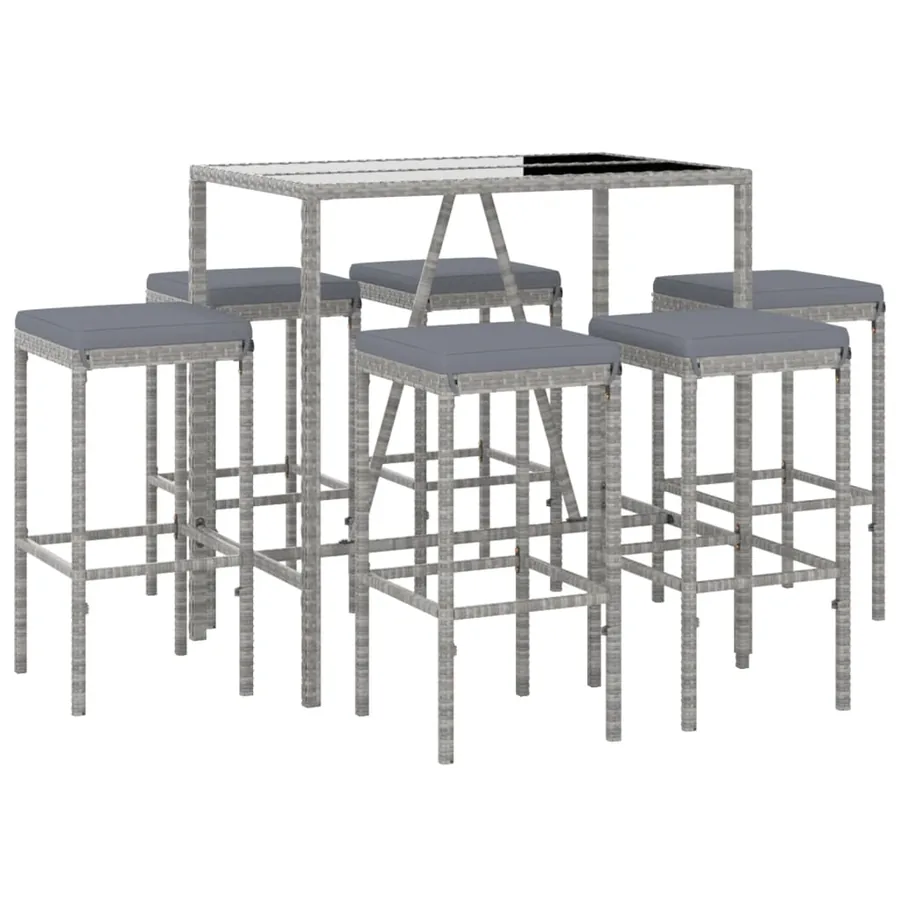Ensemble de bar de jardin 7 pcs avec coussins gris poly rotin - 3