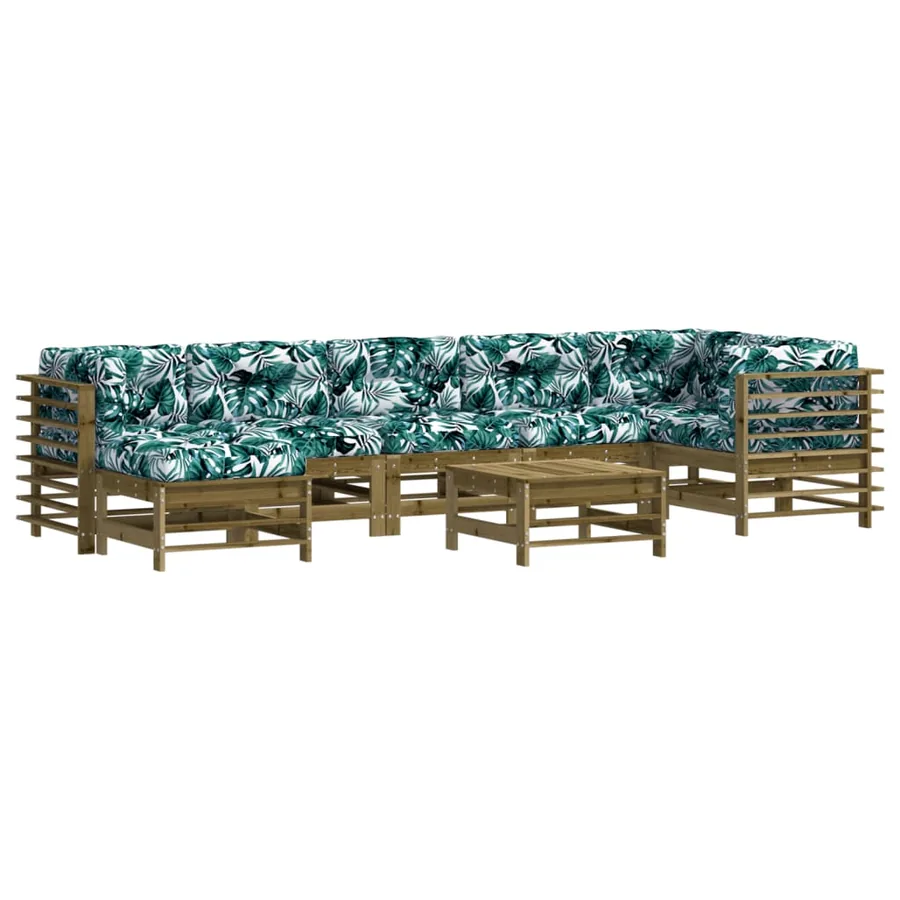 Salon de jardin 8 pcs avec coussins bois de pin imprégné - 2