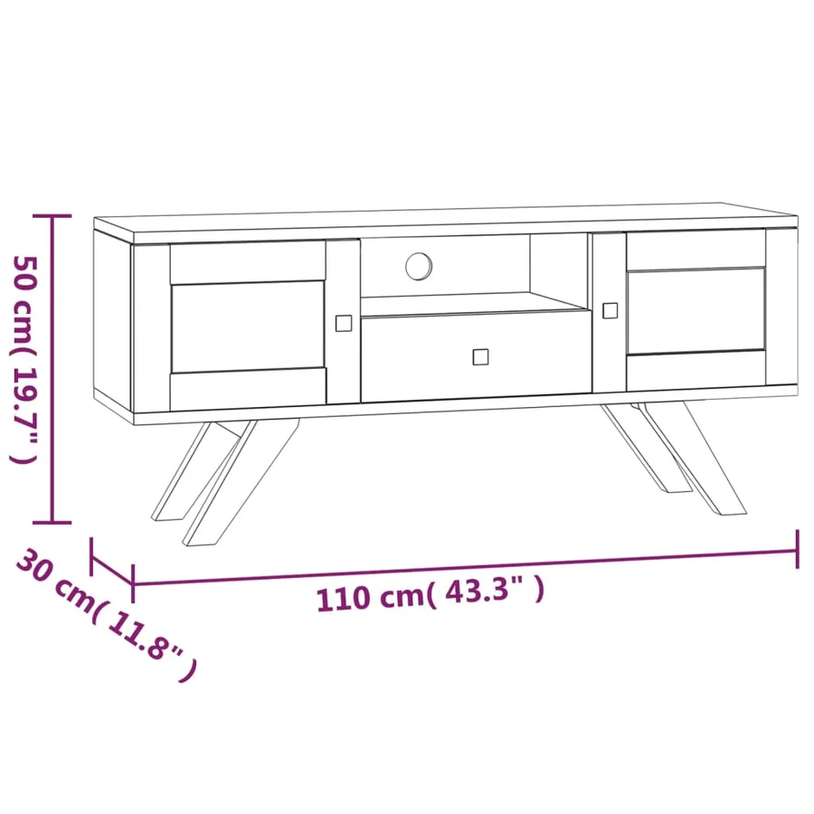 Meuble TV 110x30x35 cm Bois de teck solide - 8