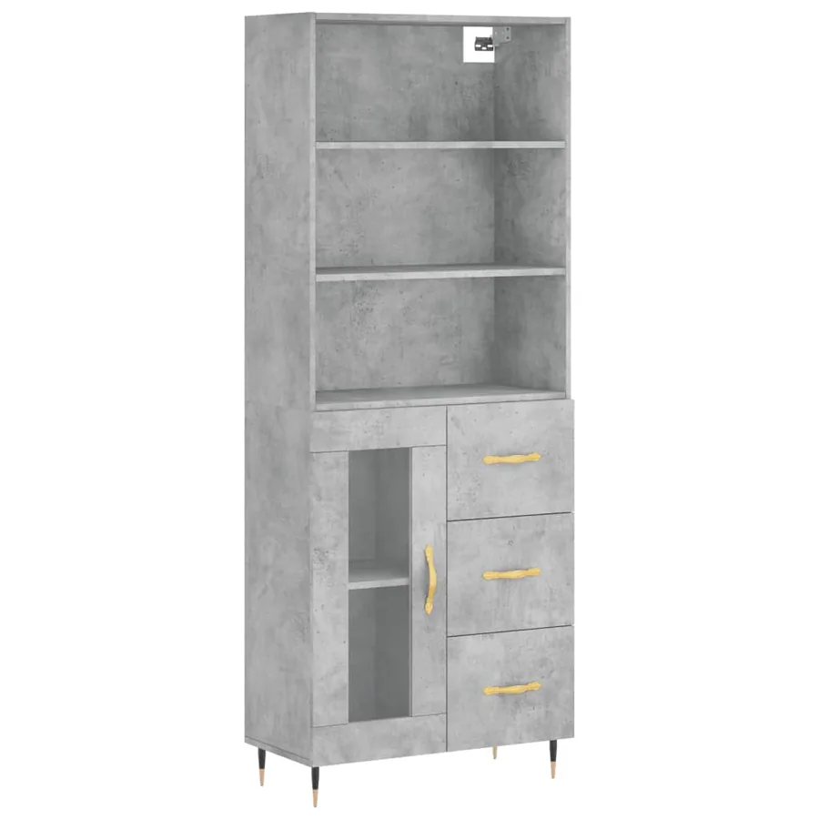 Buffet haut Gris béton 69,5x34x180 cm Bois d'ingénierie - 2