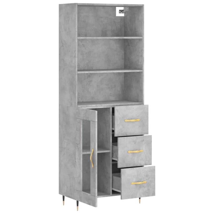 Buffet haut Gris béton 69,5x34x180 cm Bois d'ingénierie - 3