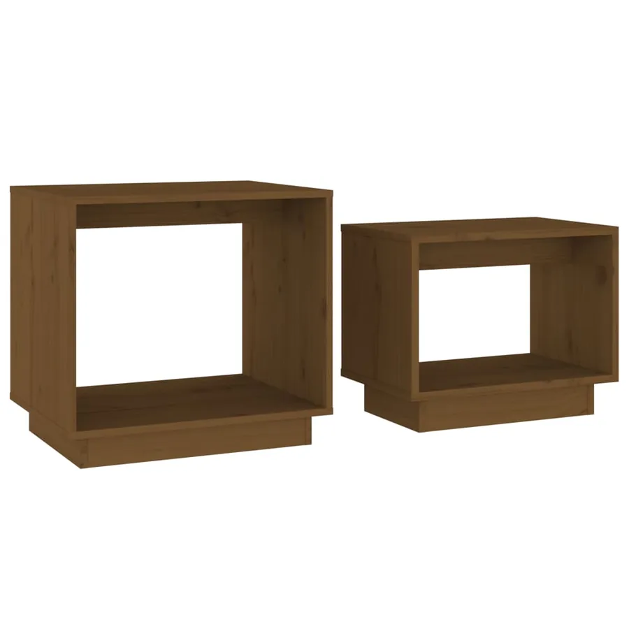 Tables basses gigognes 2 pcs Marron miel Bois de pin massif - 2