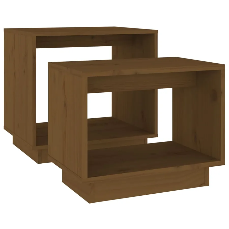 Tables basses gigognes 2 pcs Marron miel Bois de pin massif - 5