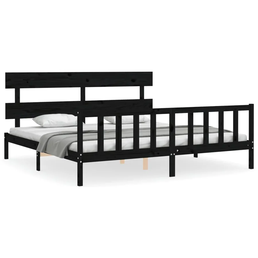 Cadre de lit sans matelas noir 200x200 cm bois massif de pin - 2