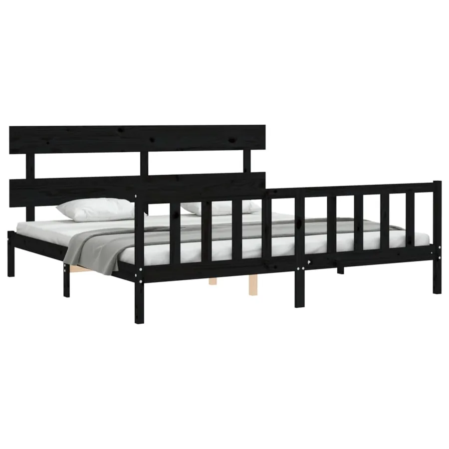 Cadre de lit sans matelas noir 200x200 cm bois massif de pin - 4