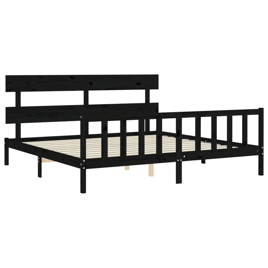 Cadre de lit sans matelas noir 200x200 cm bois massif de pin - 5
