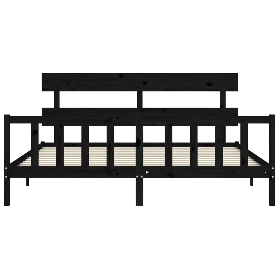 Cadre de lit sans matelas noir 200x200 cm bois massif de pin - 6