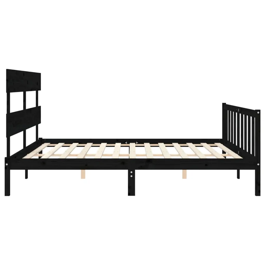 Cadre de lit sans matelas noir 200x200 cm bois massif de pin - 7