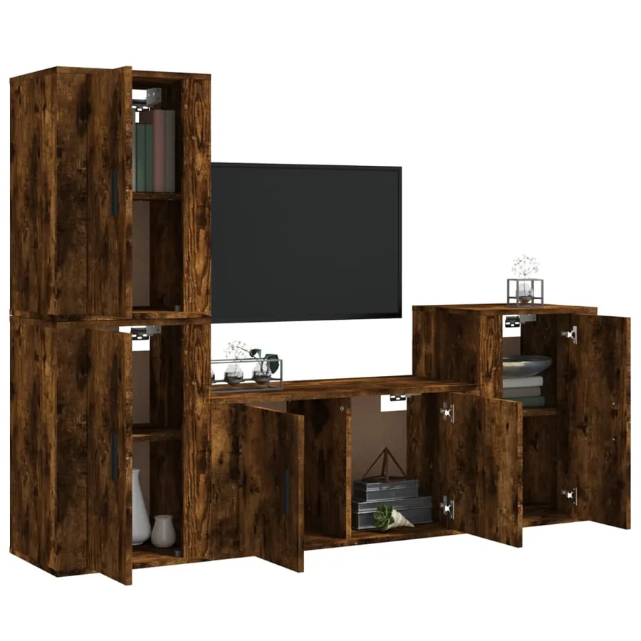 Ensemble de meubles TV 4 pcs Chêne fumé Bois d'ingénierie - 3