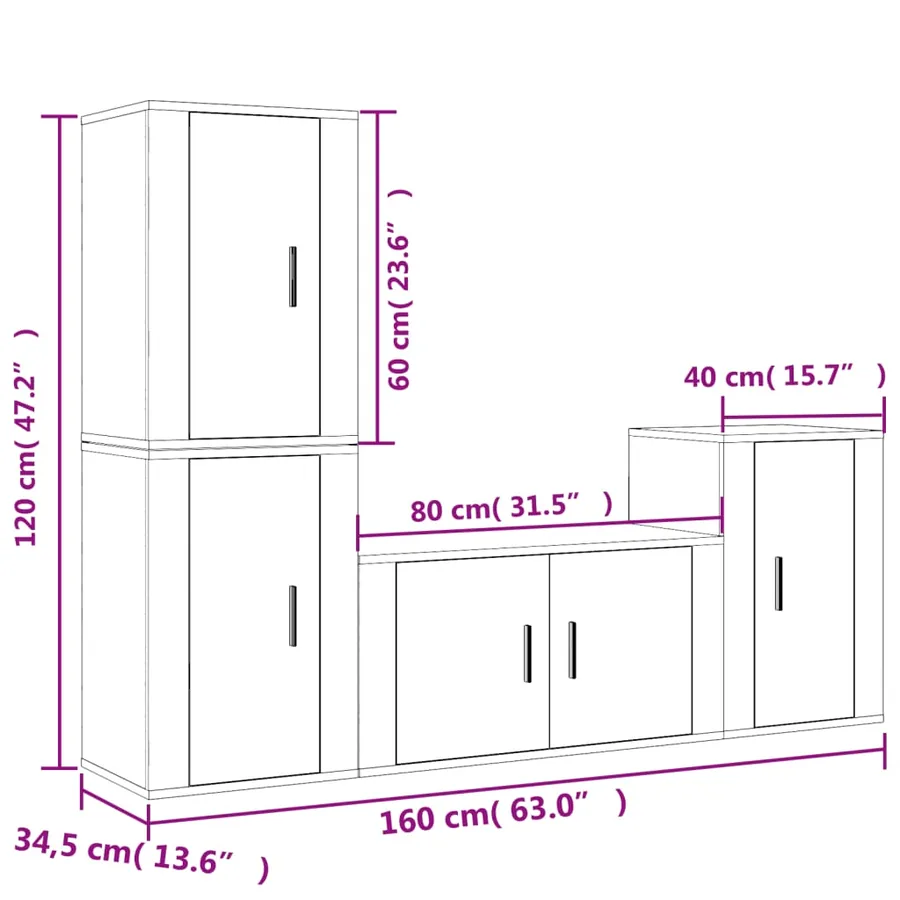 Ensemble de meubles TV 4 pcs Chêne fumé Bois d'ingénierie - 7