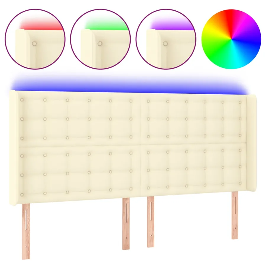 Tête de lit à LED Crème 203x16x118/128 cm Similicuir - 2