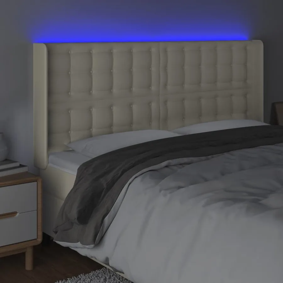 Tête de lit à LED Crème 203x16x118/128 cm Similicuir - 4