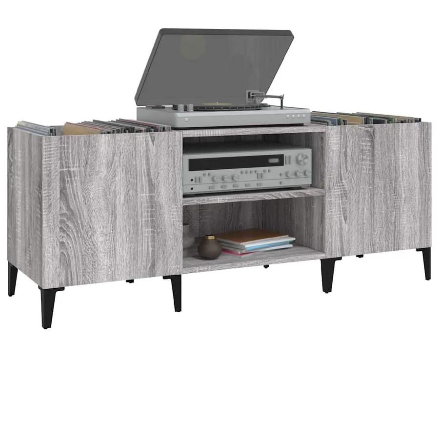 Armoire à disques sonoma gris 121x38x48 cm bois d'ingénierie - 4