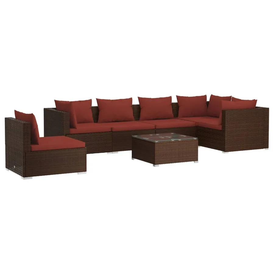 Salon de jardin 7 pcs avec coussins Résine tressée Marron - 2