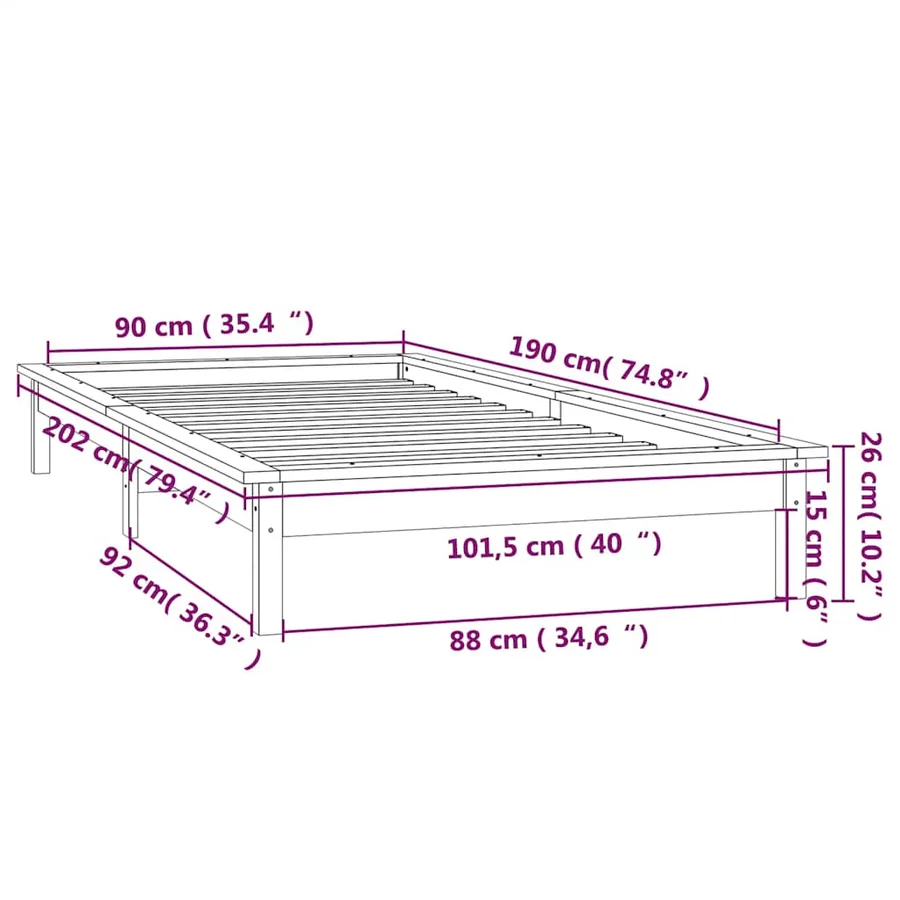 Cadre de lit à LED sans matelas 90x190 cm bois massif - 13