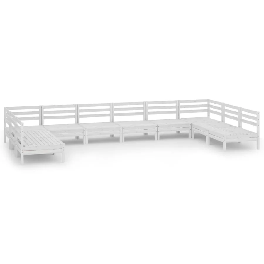 Salon de jardin 10 pcs Blanc Bois de pin massif - 2