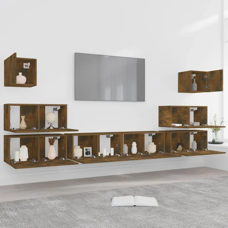 Ensemble de meubles TV 8 pcs Chêne fumé Bois d'ingénierie - 3