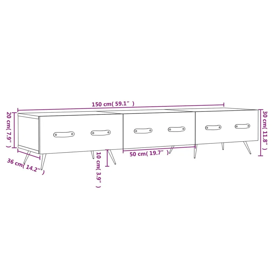 Meuble TV gris béton 150x36x30 cm bois d'ingénierie - 12