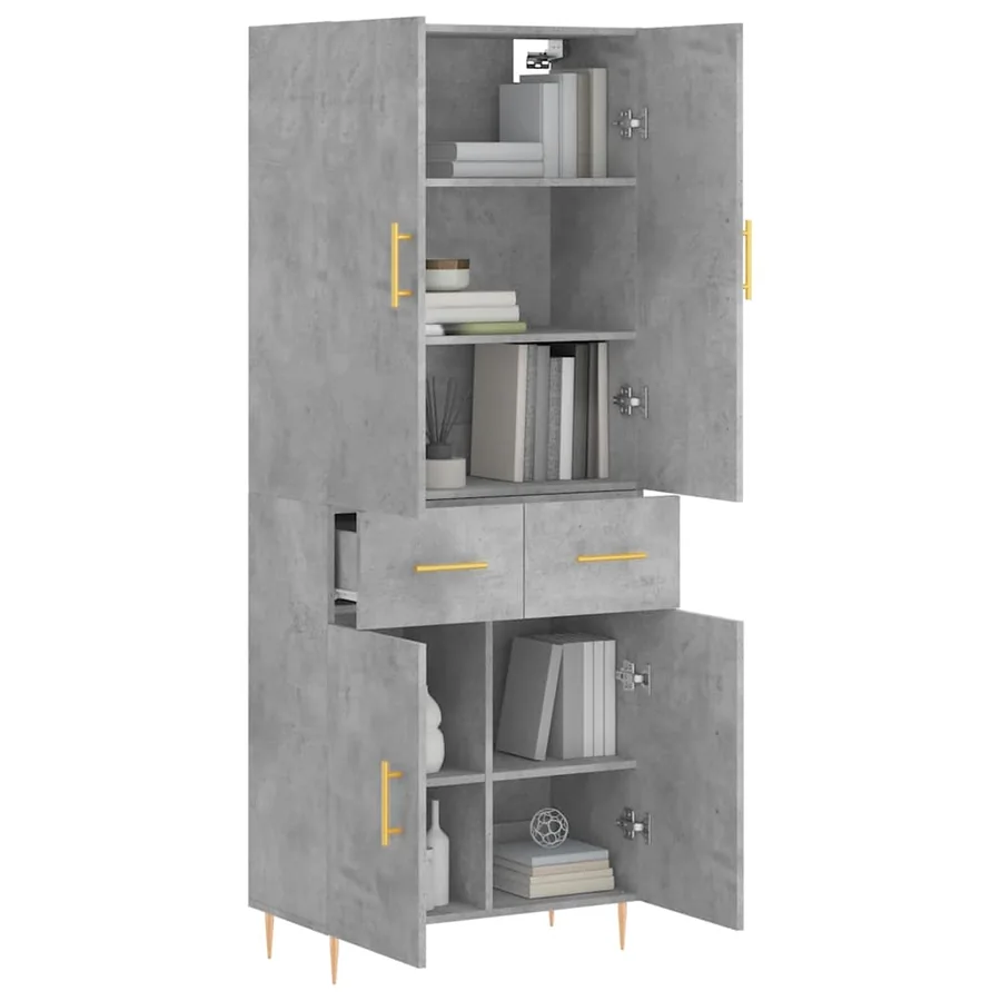 Buffet haut Gris béton 69,5x34x180 cm Bois d'ingénierie - 3