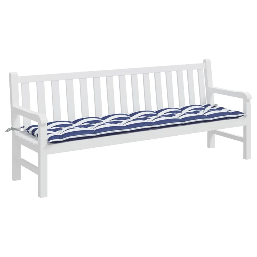 Coussin de banc de jardin rayures bleues et blanches 200x50x7cm - 3