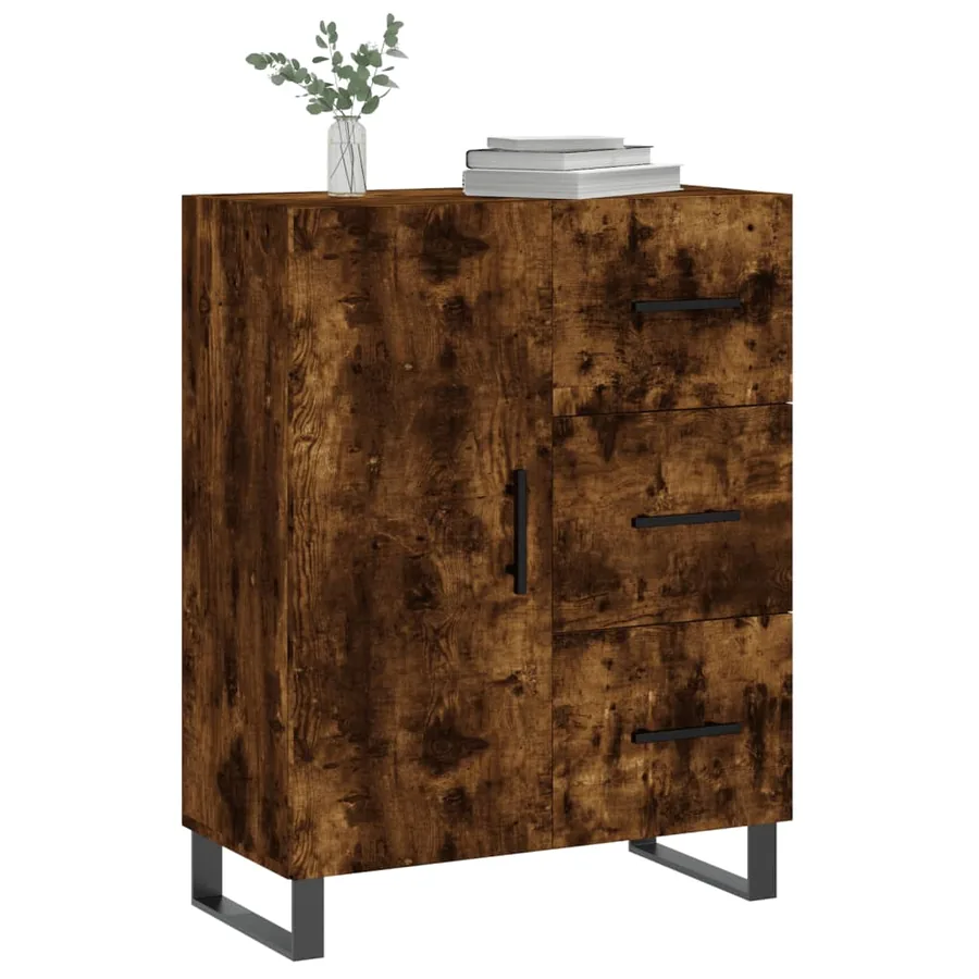 Buffet chêne fumé 69,5x34x90 cm bois d'ingénierie - 3
