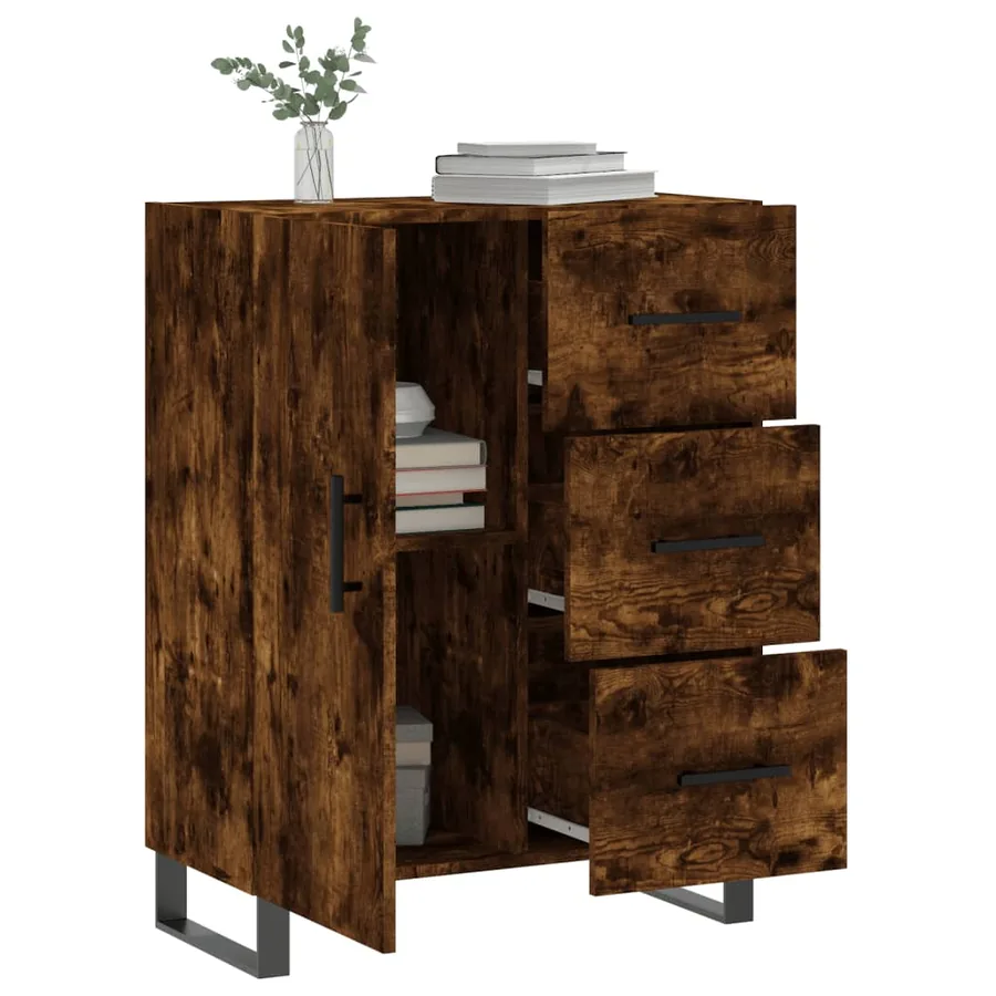 Buffet chêne fumé 69,5x34x90 cm bois d'ingénierie - 4
