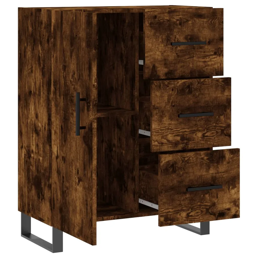 Buffet chêne fumé 69,5x34x90 cm bois d'ingénierie - 6