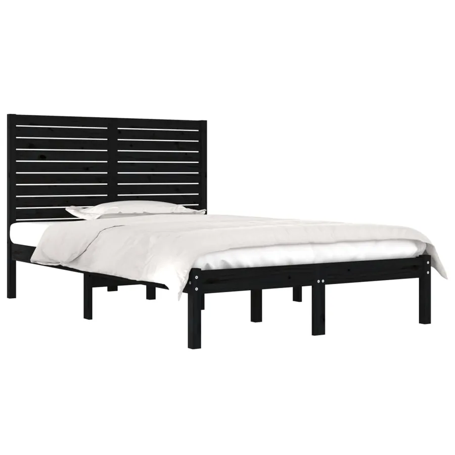 Cadre de lit sans matelas noir 135x190 cm bois massif - 3
