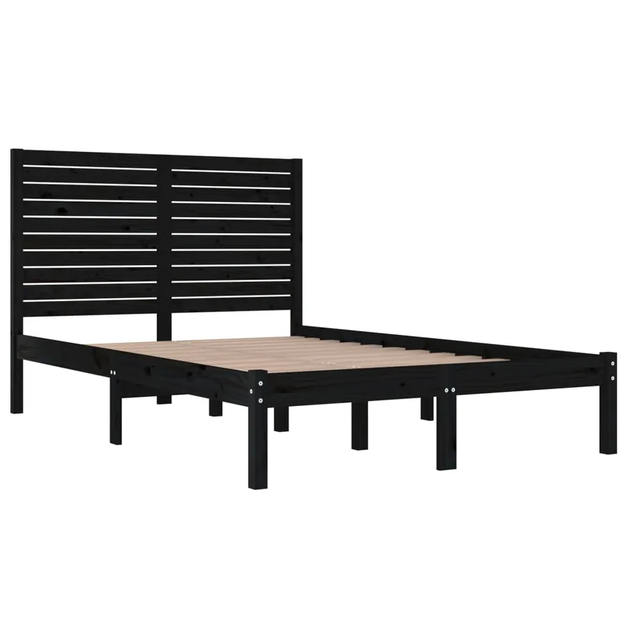 Cadre de lit sans matelas noir 135x190 cm bois massif - 4