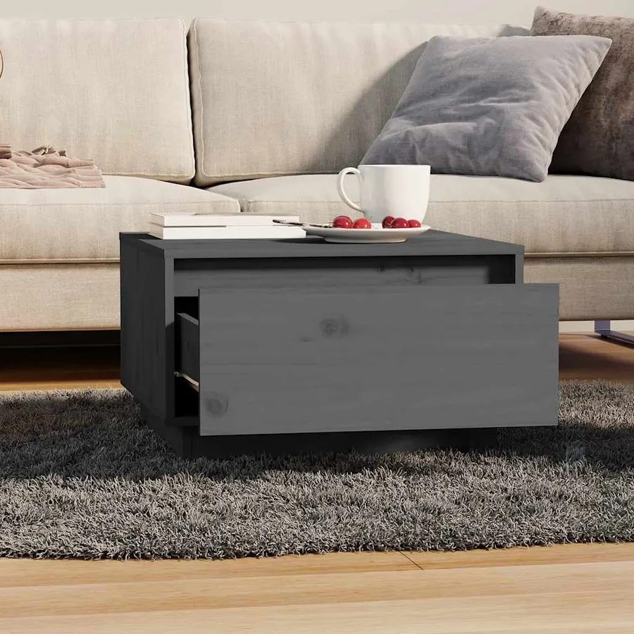Table basse Gris 55x56x32 cm Bois massif de pin - 3