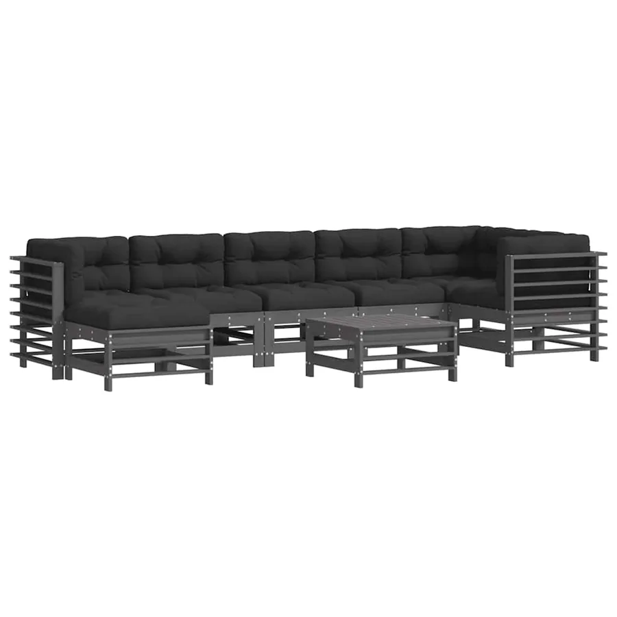 Salon de jardin 8 pcs avec coussins gris bois massif - 2
