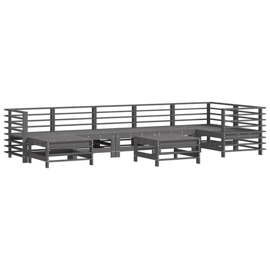 Salon de jardin 8 pcs avec coussins gris bois massif - 3
