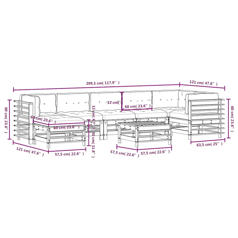 Salon de jardin 8 pcs avec coussins gris bois massif - 9