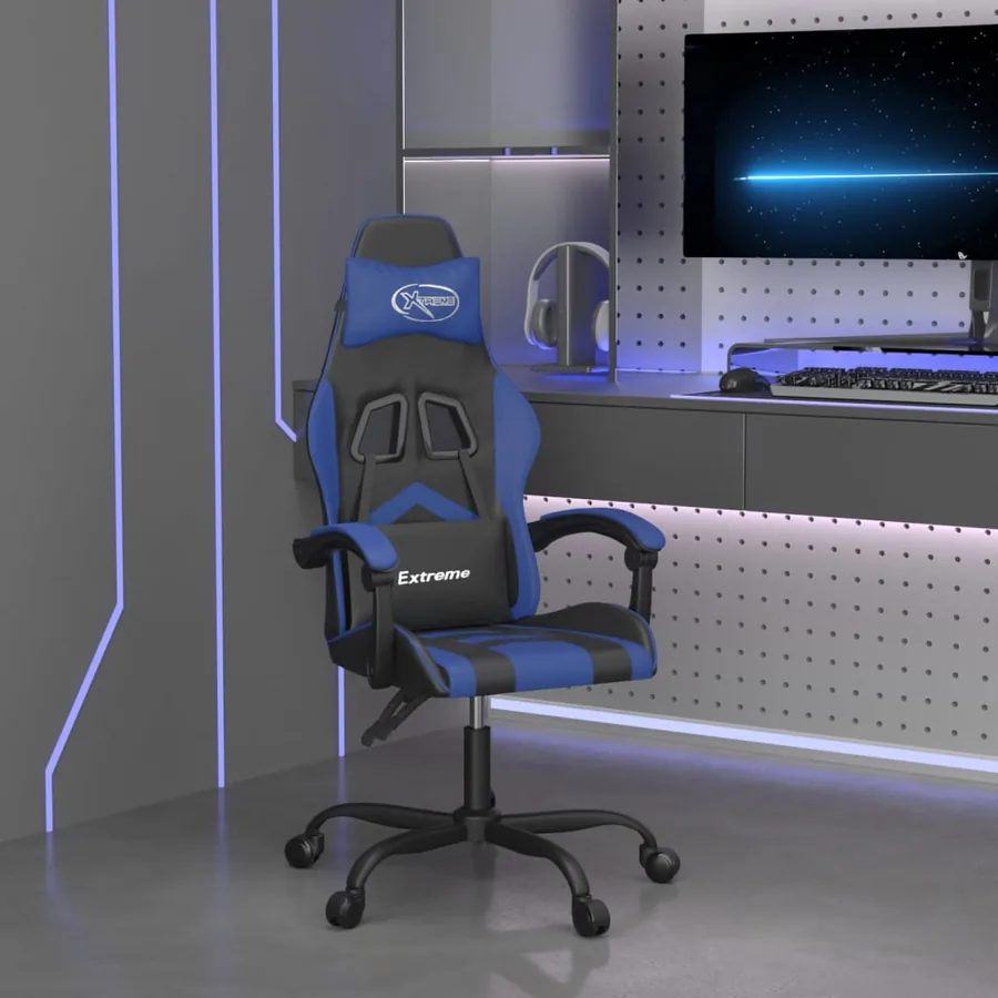 Chaise de jeu Noir et bleu Similicuir