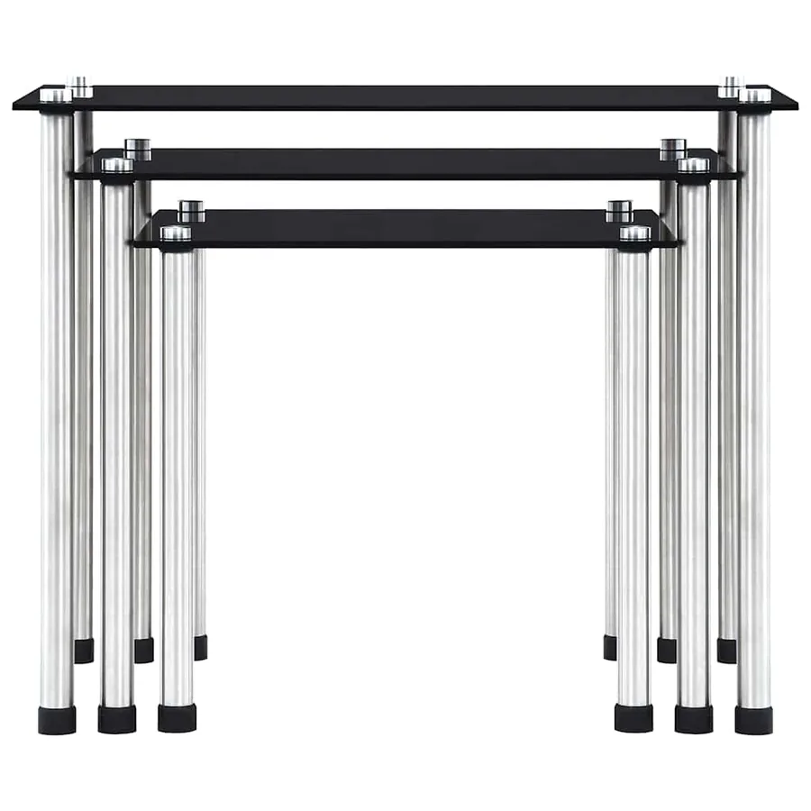Tables gigognes 3 pcs Noir Verre trempé - 2