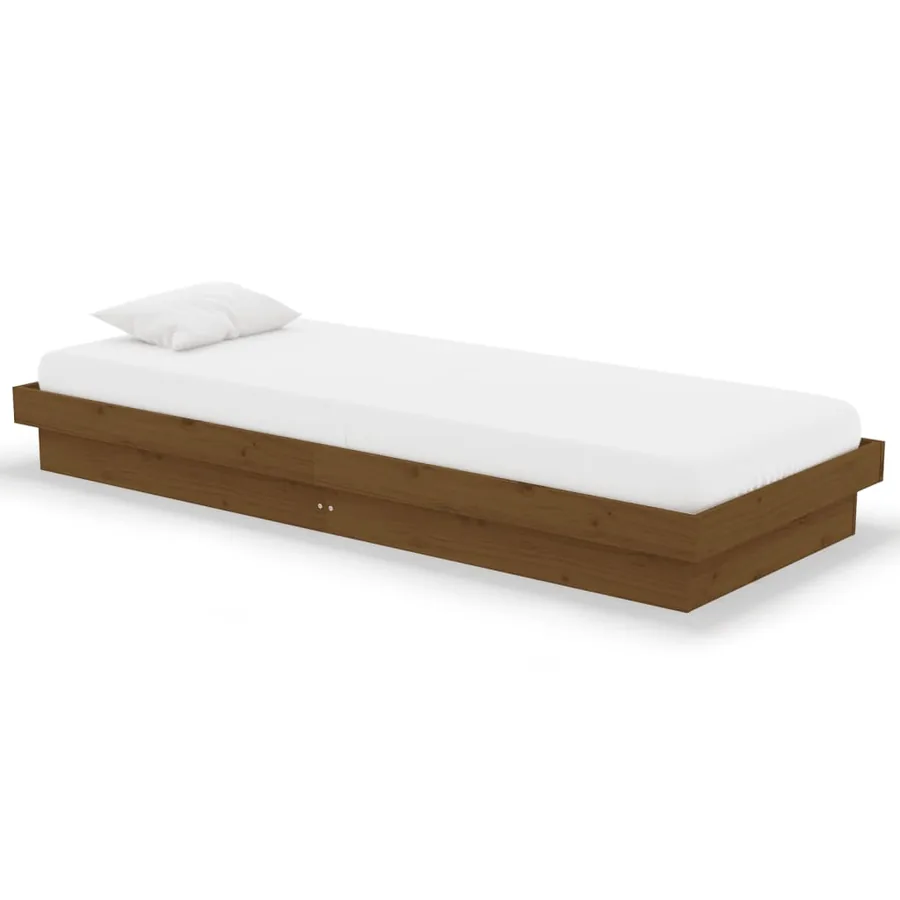Cadre de lit sans matelas marron miel bois massif - 2